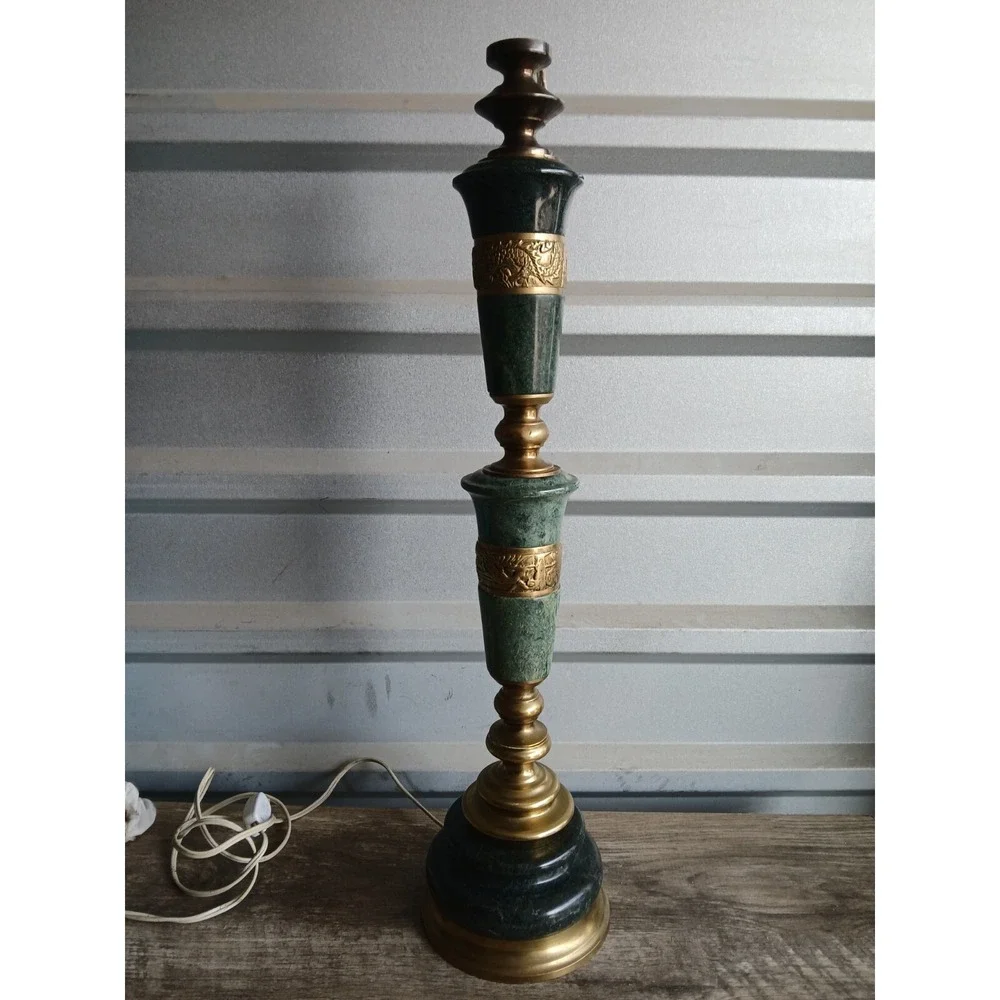Asian Style Green Marble And Brass‎ Table Lamp